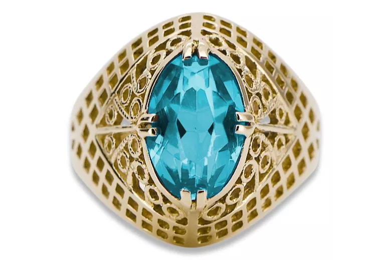 14K Yellow gold Aquamarine Ring Vintage style vrc030y